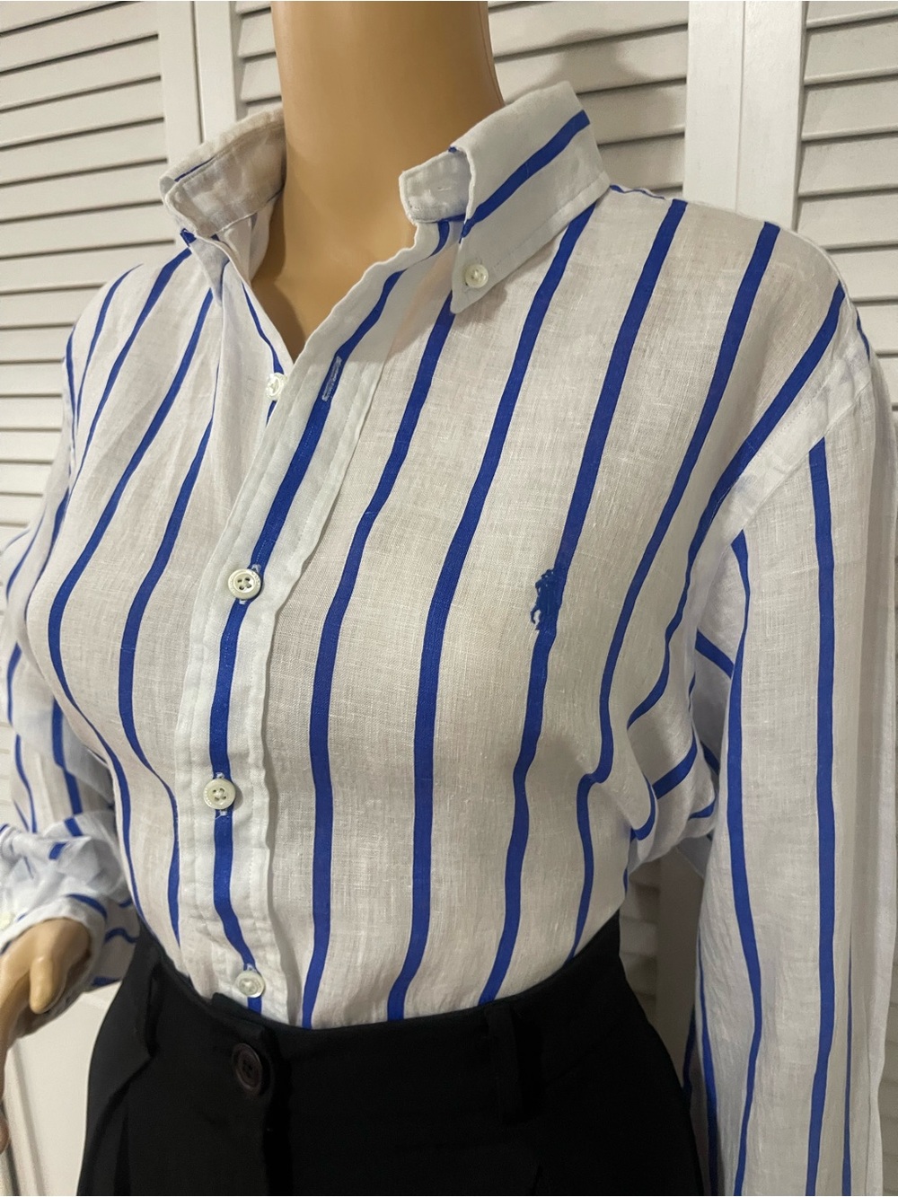 Ralph Lauren White Button-Down Shirt with Blue Stripes